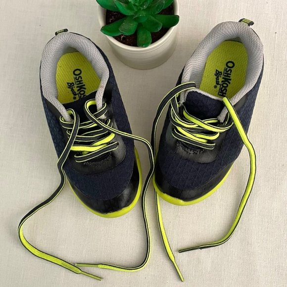 OshKosh B'gosh Toddler Sneakers Shoes Size 8 Navy Blue and Neon Green - Picture 1 of 12